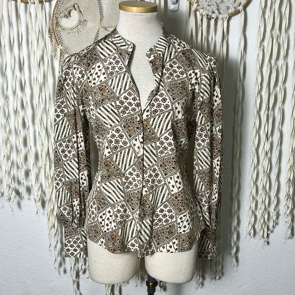 Veronica Beard Silk Blend Long Sleeve Button Blouse Floral Patchwork Pattern 4 - Picture 1 of 9
